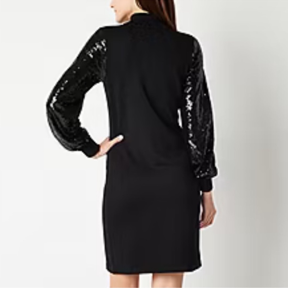 NWT Willow Glenn Black Balloon Sequin Sleeve Medium Sweater Dress - Picture 2 of 9